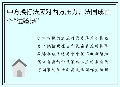 中方换打法应对西方压力，法国成首个“试验场”